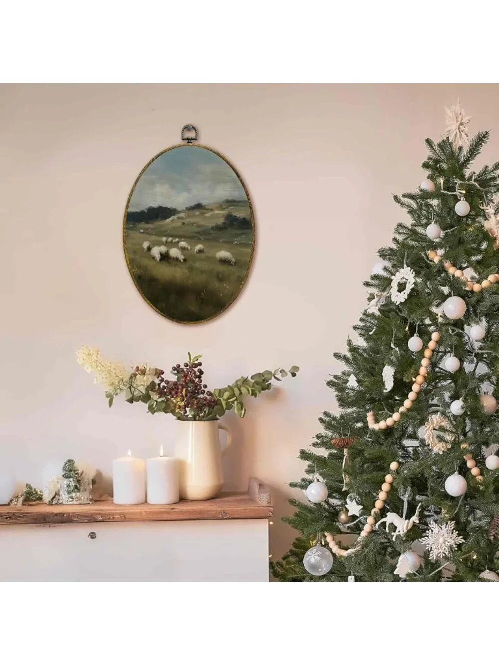Rustic Vintage Farmhouse Sheep Wall Art - Framed Cottagecore Canvas Print
